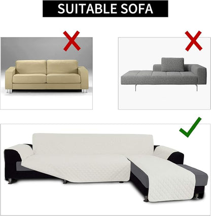 Easy-Going Reversible L-Shape Sectional Couch Cover, Small, Ivory/Ivory | Soft Sofa Slipcover For Dogs, Fits Left/Right Chaise Lounge Protector, Water Resistant Mat For Living Room