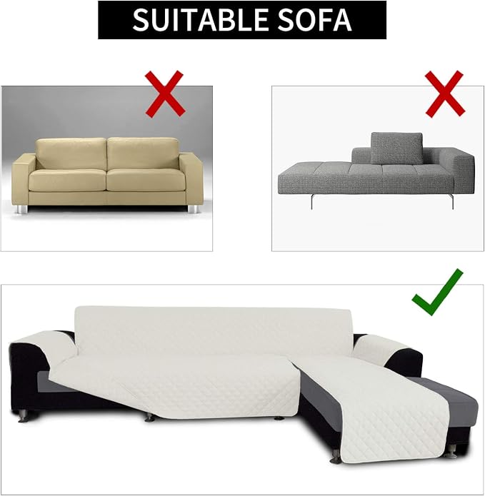 Easy-Going Reversible L-Shape Sectional Couch Cover, X-Large, Ivory/Ivory | Soft Sofa Slipcover For Dogs, Fits Left/Right Chaise Lounge Protector, Water Resistant Mat For Living Room