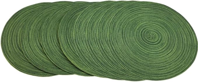 Red-A, Placemats, Round Placemats for Dining Table Set of 8 Woven Heat Resistant Non-Slip Kitchen Table Mats Diameter 14 Inch(Hunter Green)