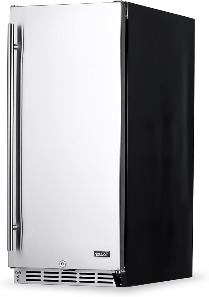 NewAir 15” Outdoor Beverage Fridge | Freestanding or Built-In Under counter Refrigerator for Outside Patio | Weatherproof Outdoor Fridge for 90 Cans with Detachable Castors | Stainless Steel