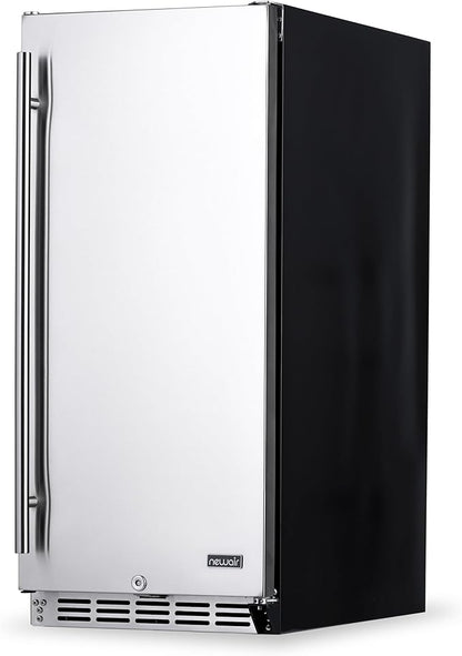 NewAir 15” Outdoor Beverage Fridge | Freestanding or Built-In Under counter Refrigerator for Outside Patio | Weatherproof Outdoor Fridge for 90 Cans with Detachable Castors | Stainless Steel