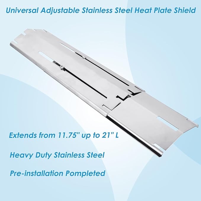 5-Pack Universal Grill Heat Plates Extends from 11.75" up to 21" Adjustable Stainless Steel Heat Shield, Flavorizer Bar, Grill Heat Tent, Burner Cover, Flame Tamer for Gas Grill Parts