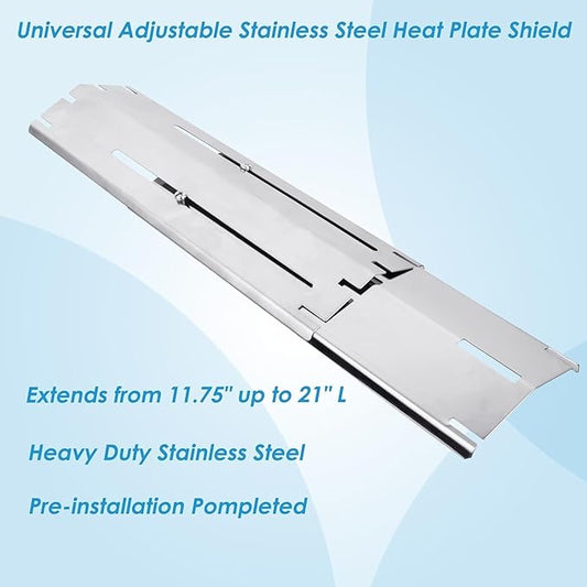 5-Pack Universal Grill Heat Plates Extends from 11.75" up to 21" Adjustable Stainless Steel Heat Shield, Flavorizer Bar, Grill Heat Tent, Burner Cover, Flame Tamer for Gas Grill Parts