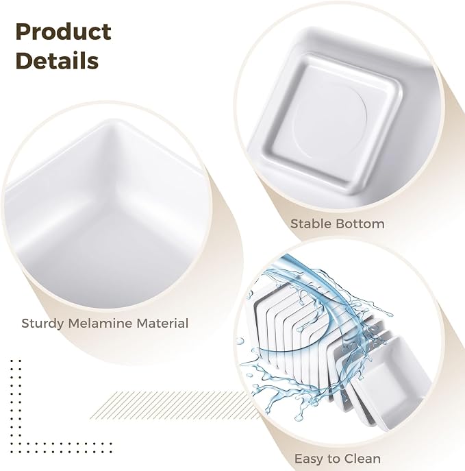 Homaisson 50 Pcs Melamine Dipping Bowls, White Sauce Cups - Mini Serving Dishes for Sushi & Condiments, Portable Catering Set for Party and Picnic Events