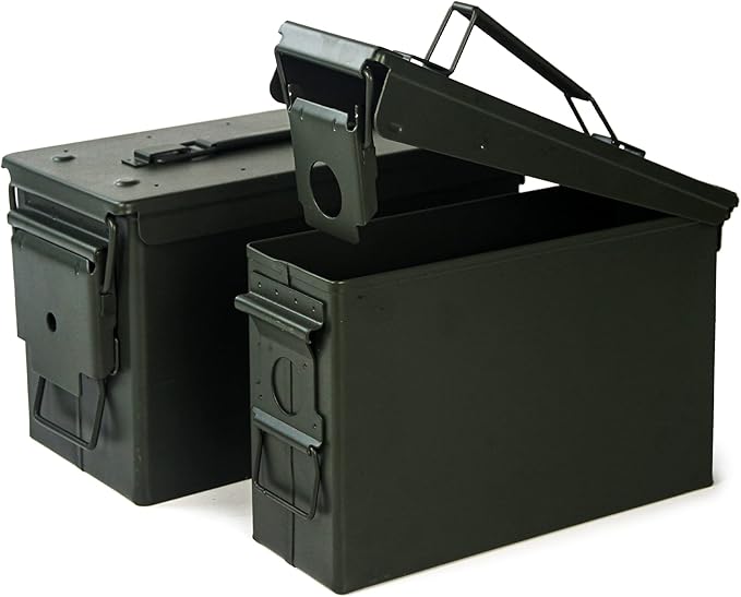 GUGULUZA Metal Ammo Can 30 50 Cal, Waterproof Airtight Ammo Containers Case | Heavy-Duty Ammunition Storage Case Military Container, Lockable Box w/Flip Top for Long-Term Storage Bullet, 30Cal and 50 Cal