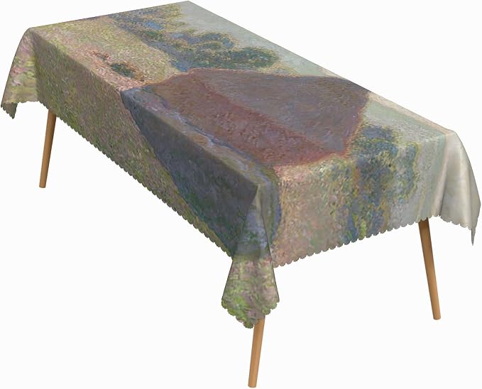 54x108 Inch Oil Painting Rectangle Tablecloth Monet Haystacks Series Table Cloth Nature Farmland Scenery Washable Durable Table Cover for Dining Garden Atelier BBQ Home Decor