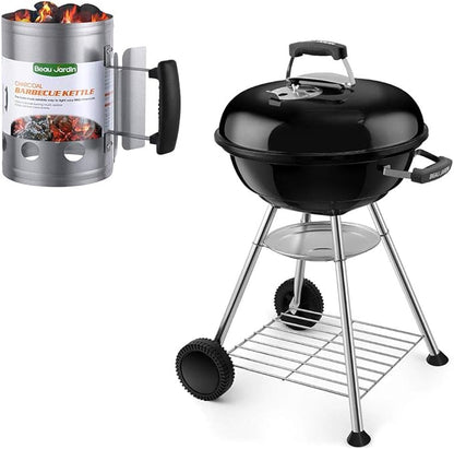18 Inch Charcoal Grill+ BBQ Charcoal Chimney Starter 11"X7" Heavy Duty for Charcoal Grills