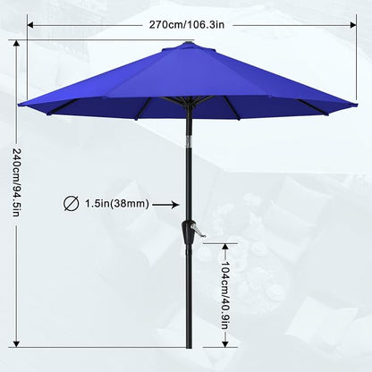 MASTERCANOPY 9ft Patio Umbrella with Tilt & Crank, Blue | 8 sturdy ribs;UV/water resistant;Vent;easy setup;for garden/deck/backyard/pool