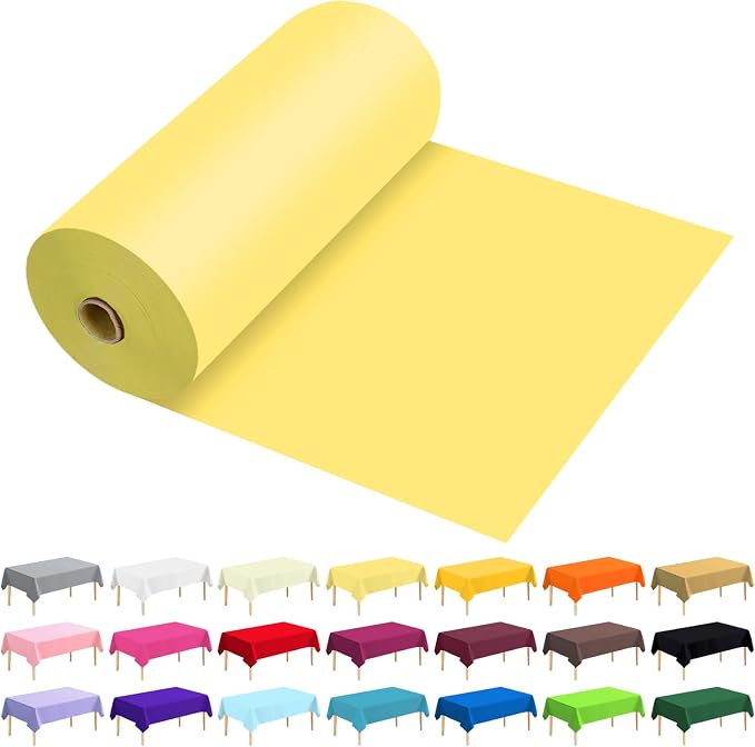 54 Inch X 300 Feet Plastic Table Cover Roll Premium Disposable Plastic Tablecloth for All Type/Shape Tables | Picnic, Party, Banquet, Birthdays, Weddings (Light Yellow, 54 Inch X 300 Feet)