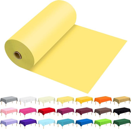54 Inch X 300 Feet Plastic Table Cover Roll Premium Disposable Plastic Tablecloth for All Type/Shape Tables | Picnic, Party, Banquet, Birthdays, Weddings (Light Yellow, 54 Inch X 300 Feet)