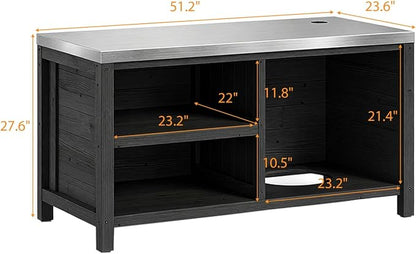 MOUMON Patio Grill Prep Table with Propane Tank Storage, Solid Cedar Patio Cabinet with Stainless Steel Top, Outdoor Cooking Station, Propane not Included, Dark Grey 51.2”W x 23.6”D x 27.6”H