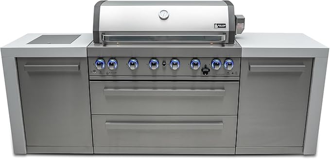 Mont Alpi 805 MAi805-D Outdoor Kitchen Island Gas Grill - 6 Burners 115000 BTU | 2 Infrared Side Burners | Stainless Steel | Granite Countertop
