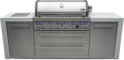 Mont Alpi 805 MAi805-D Outdoor Kitchen Island Gas Grill - 6 Burners 115000 BTU | 2 Infrared Side Burners | Stainless Steel | Granite Countertop