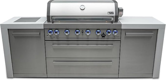 Mont Alpi 805 MAi805-D Outdoor Kitchen Island Gas Grill - 6 Burners 115000 BTU | 2 Infrared Side Burners | Stainless Steel | Granite Countertop