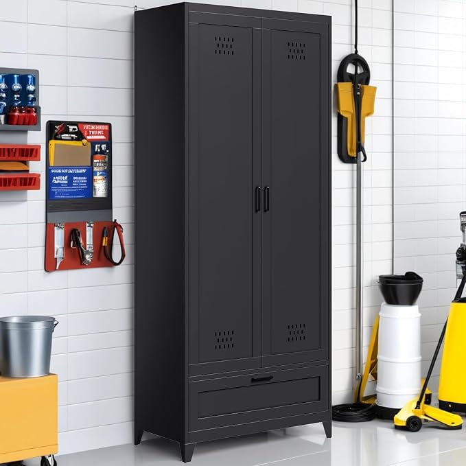 YITAHOME 71" Metal Garage Storage Cabinet with Adjustable Shelves, Black | Built-in Pegboard, Adjustable Shelves, Heavy-Duty Metal, for Garage Gym Basement Warehouse, Easy Assembly