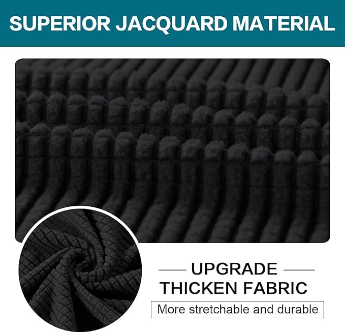 Turquoize 4 Piece Sofa Covers for 3 Cushion Couch Sofa Slipcover Soft Couch Cover for Dogs Washable Furniture Cover with 3 Individual Large Cushion Covers Feature Fabric (Large Sofa, Black)