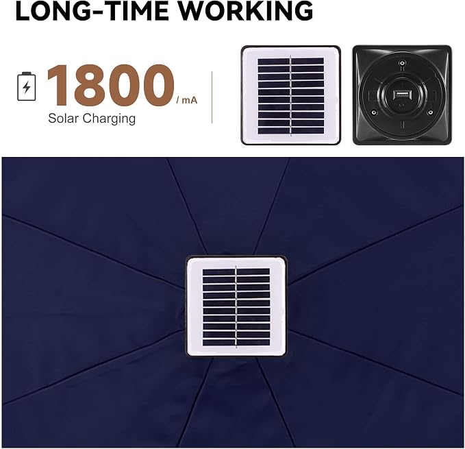 Solar Patio Umbrella Outdoor with Centre Light, 9 ft Navy Blue | 2 Tiers, 40 LED Lights, UV Protection, Solar Outdoor Umbrella for Porch, Deck, Pool, Garden, Provides Evening Lighting