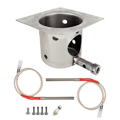 Replacement Fire Pot Burn Pot and Hot Rod Ignitor Kit with Screws and Fuse for Traeger, Pit Boss, Camp Chef, Z-Grills Wood Pellet Grill & Smoker – Heavy Duty 7-Hole Firepot Combo Assembly Parts