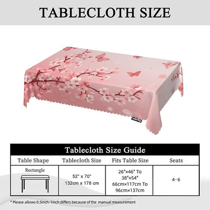 Swono Cherry Blossom Tablecloth Japanese Cherry Tree Nature Rectangle Table Cloth Washable Plaid Table Cover for Kitchen Holiday Dinner Banquet, 52x 70 Inch Tablecloth, Pink
