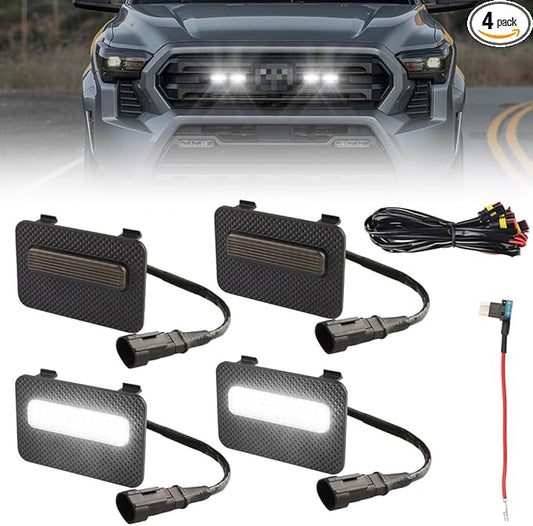 4 PCS Full LED Front Grille Lights for Toyo-ta Tacoma 2024 2025 SR SR5 Cab Pickup, White LED Grilles Clearance Light, Tacoma Accessories