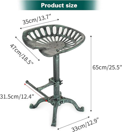 Sungmor 26-32 Inch Adjustable Cast Iron Swivel Bar Stool - Antique Green | Vintage Industrial Barstool with Ergonomic Seat & Footrest for Home Bar Bistro Counter Height Dining Decor Accent