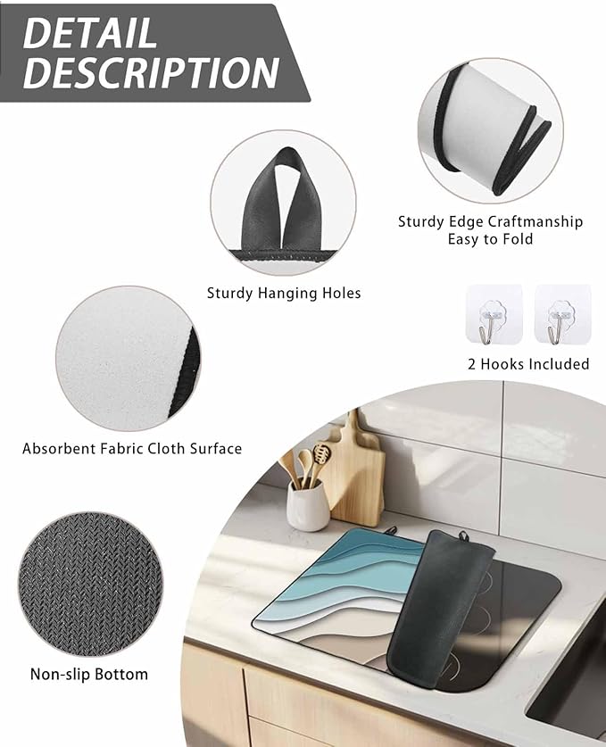 Stove Top Covers for Electric Stove 31x24 Inches, Teal Brown Ombre Cream HeatResistant Glass Cooktop Protector, Modern Geometric Sea Waves Abstract Ceramic Stovetop Countertop Covers Mat, Oven Cover