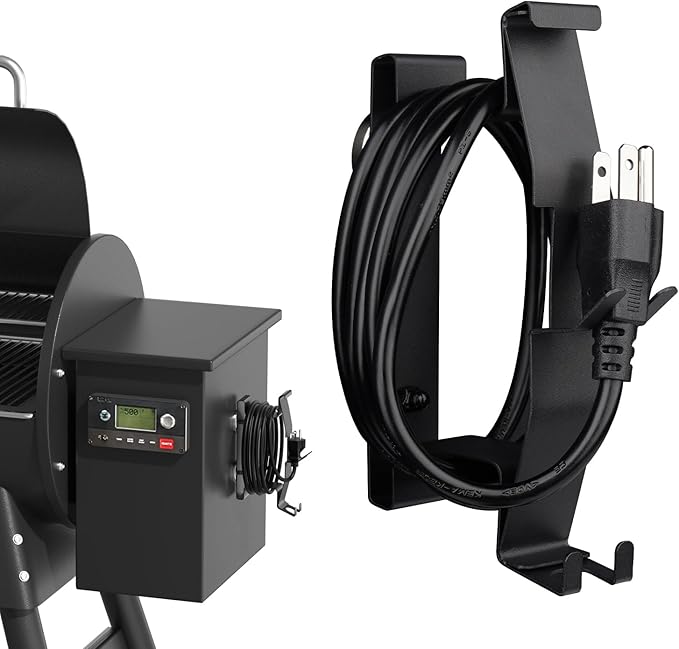 Strong Magnetic Power Cord Organizer, Goldusk All-Metal Cable Holder with Built-in Hook for Most BBQ Wood Pellet Smoker Grills Accessories for Traeger, for Pit Boss, for Z Grill &More (Indoor/Outdoor)