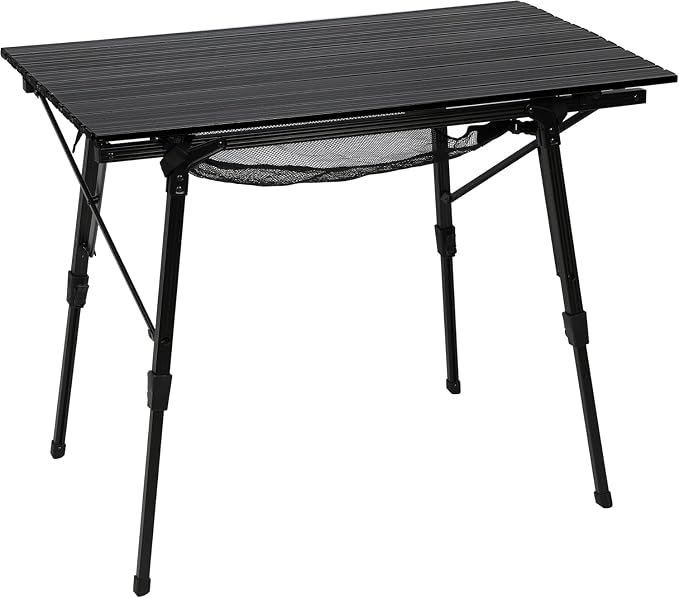 Portal Camping Table Foldable Portable with Adjustable Legs, Aluminum Folding Table Roll Up Table with Carrying Bag for Outdoor, Beach, Picnic, Backyards, BBQ and Party, Black