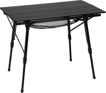 Portal Camping Table Foldable Portable with Adjustable Legs, Aluminum Folding Table Roll Up Table with Carrying Bag for Outdoor, Beach, Picnic, Backyards, BBQ and Party, Black