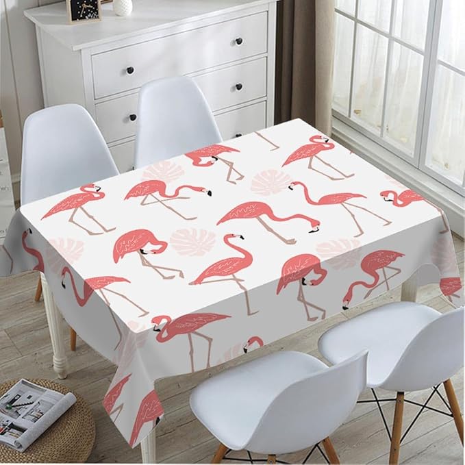 TKS MITLAN Flamingo Bird Tablecloth Decor Pink Leaves Summer Exotic Tropical Table Cloth Dining Room Kitchen Table Cover 60" X 84" Oblong/Rectangle