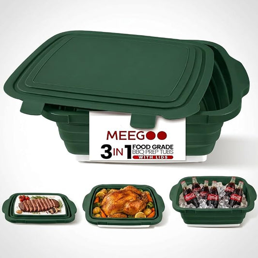 BBQ Prep Tub,16L Foldable Cutting Board with Locking Lid, Green for Outdoor | Outdoor Food Prep Bin, Stable Carry Handles, Quick-Rinse Surface, For Campsites, Cookouts, Road Trips, Family BBQ Nights