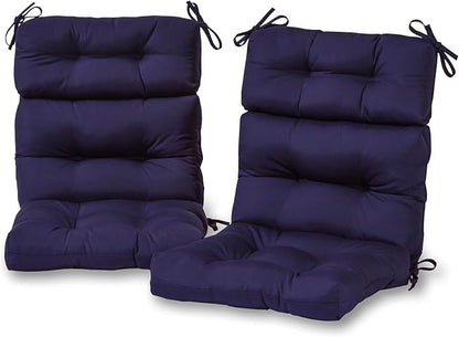 Outdoor Tufted High-Back Chair Cushions, One-Piece Hinged Seat and Back Design, Reversible with 4 Ties, Durable Polyester Fabric, Recycled Fiber Fill - Set of 2, Navy