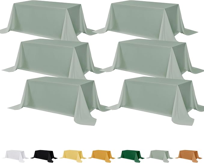 Fitable 6 Pack Sage Green Tablecloths for Rectangle Tables, 90 x 132 Inch | Wrinkle & Stain Resistant, Washable Polyester Fabric, For Wedding Party Banquet Formal Events Fall Thanksgiving Harvest