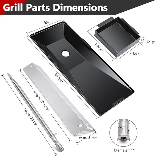 Criditpid Grill Replacement Parts for Char Griller 5050, 5650, 5072, Grease Tray Drip Pan, Heat Plates, Burner Tubes, Hanger Brackets, Ignitor for Char-Griller Replacement, Chargriller 5050 Parts.