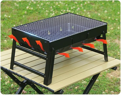Portable Charcoal Grill for Camping BBQ, Smokeless Outdoor Barbecue Grill with Folding Stove Rack, Easy Carry & Install, Rivet Design,43.5 * 29 * 23.5Cm-D