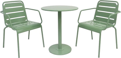 Christopher Knight Home Jodi Outdoor Bistro Set, 3-Piece Bistro Table and Chairs Set of 2, Patio Furniture Set with Iron Frame, Patio Conversation Set for Poolside/Garden Cafeteria, Matte Green