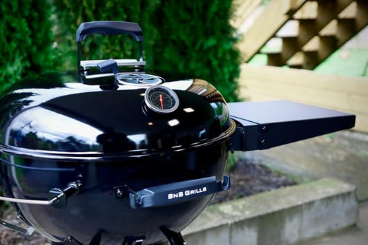 Slow 'N Sear SnS Grills 22-inch Black Edition Kettle Grill with Folding Side Shelf, Porcelain Enamel Finish, Deluxe Insert, EasySpin Grate, Built-in Thermometer- 2026 Version