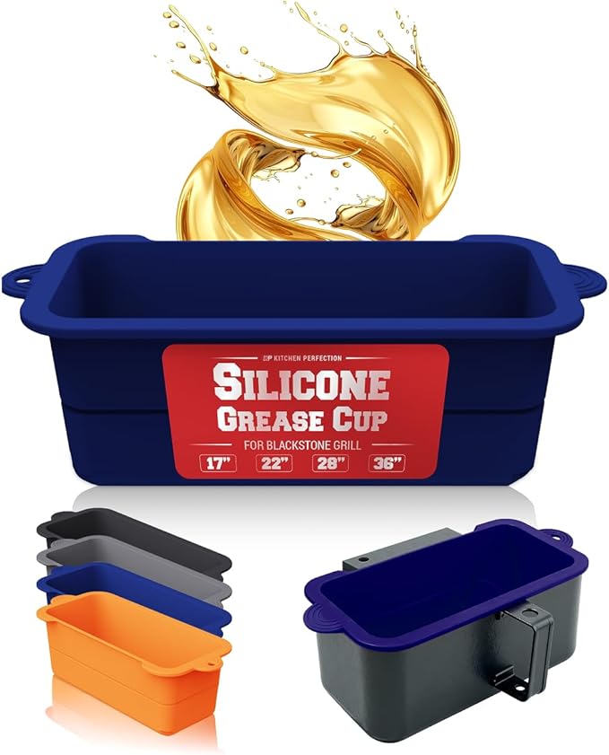Kitchen perfection 2 Reusable Silicone Grease Cup Liners for Blackstone Griddle Grill - Fits 36 28 22 17 - Drip Catcher Tray Pans - A Must Have Blackstone Accessories for Easy Cleaning