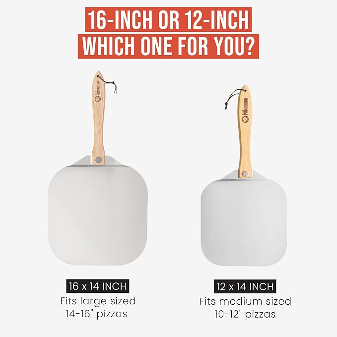 Chef Pomodoro Pizza Peel 16 Inch, Metal Spatula with Foldable Wood Handle | Commercial-grade Aluminum & Wood Paddle, 14x16in Head, Extends to 26in; Transfers Pizza, Bread & Pastries to Oven, Grill
