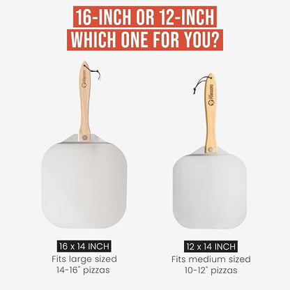 Chef Pomodoro Pizza Peel 16 Inch, Metal Spatula with Foldable Wood Handle | Commercial-grade Aluminum & Wood Paddle, 14x16in Head, Extends to 26in; Transfers Pizza, Bread & Pastries to Oven, Grill