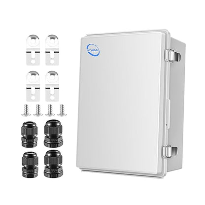 RTHIEAI Waterproof Outdoor IP67 Junction Box (13.8"x9.8"x5.9") with Mounting Plate, Hinged Grey Cover and Wall Brackets - Weatherproof ABS Plastic Electrical Enclosure for DIY Projects (350x250x150mm)