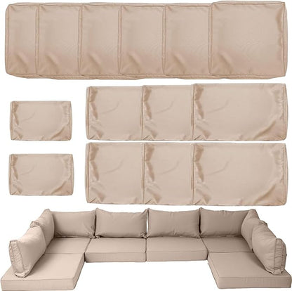 14 Piece Outdoor Patio Cushion Cover Replacement, Waterproof Patio Cushion Covers, Outdoor Furniture Cushion Covers Set for 6 Seat Wicker Rattan Sofa (Khaki)