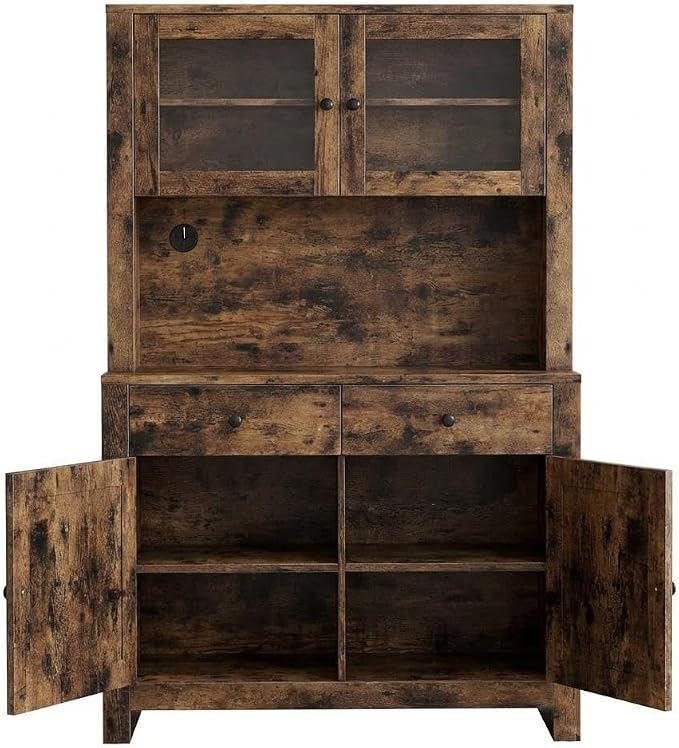 IDEALHOUSE 63" Kitchen Pantry Cabinet with Drawers, Hutch Cabinet with Storage, Microwave Stand, Adjustable Shelves, Freestanding Tall Pantry Storage for Dining Room, Living Room, Rustic Brown
