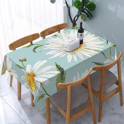 Decorative Rectangle Table Cloths Watercolor Floral Daisy White Chamomile Plant Green Tablecloth Table Cover for Dining/BBQ/Picnic/Coffee Table 52 X 70 Inches