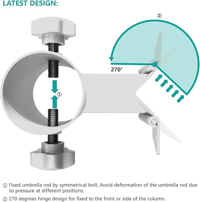 Stainless Steel Deck Umbrella Mount,Heavy Duty Patio Umbrella Holder for Deck Railing (Fit Max OD 2 Inch),Can Be Installed at Right Angles or Flat Surfaces,White