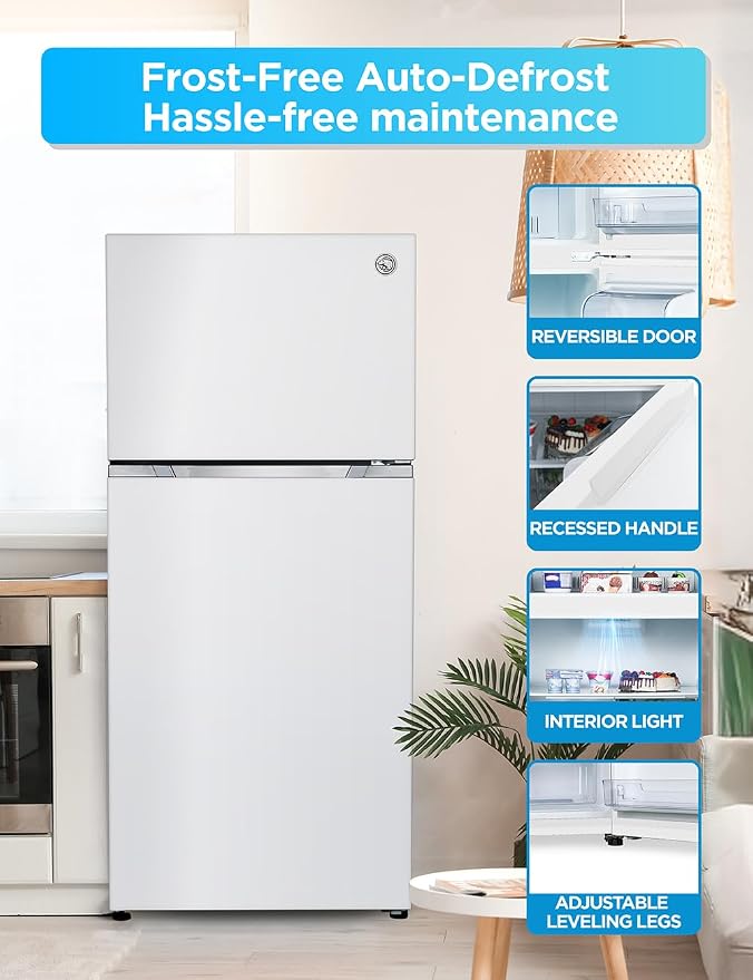 Commercial Cool 18 Cu. Ft. Top Mount Refrigerator with Ice Maker, 2-Door Refrigerator with Top Freezer, Freezer with Icemaker and Adjustable Temperature Control, Energy Star Certified, Black | 2-Door Refrigerator with Top Freezer, Freezer with Icemaker...