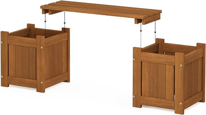 Furinno TIOMAN Mini Planter Box with Bench, Hardwood Flower Box with Seat, Cube Garden Box, in Teak Oil, Outdoor Indoor, Garden, Patio, Balcony, Light Wood