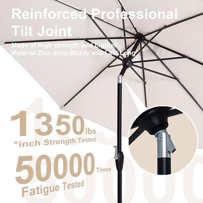 Tempera Striped Patio Umbrellas Outdoor Table Market Umbrellas with Crank & Pust Button Tilt|Auto-Tilt, 8 Steel Ribs, High Color-Fastness Canopy