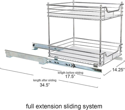 Household Essentials Glidez Chrome-Plated Steel Pull-Out/Slide-Out Storage Organizer with Plastic Liners for Under Cabinet Use - 2-Tier Design - Fits Standard Size Cabinet or Shelf, Chrome