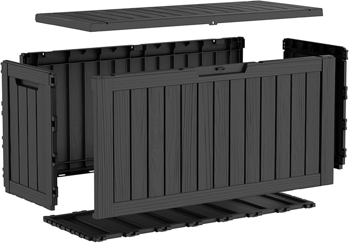 Pepe Tee Waterproof Resin Deck Box, Outdoor Storage Bin for Patio Furniture Cushions, All-Weather Garden Organizer & Seating Bench, Black
